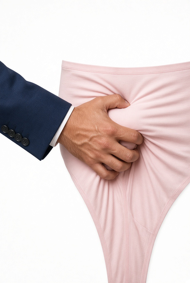 TrumpsPG coin artwork: a suited hand gripping pink underwear